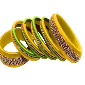 pratthipati's Silk Thread Bangles New Plastic Bangle With Parrot Green Color (Yellow) (Pack of 10) (Size-2/6)