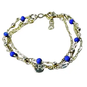 LKBEADS Silver Plated Bracelet with Blue Smooth Lapis Lazuli Beads – Round 3mm – 7 inch Adjustable – For Men & Women|LK_STACK_04388
