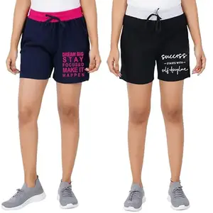 Casual Women's Cotton Printed Regular Shorts/asusal Printed Shorts for Women(BK_NY_XL) (Gym Shorts for Women (1 PKT)_BK_NY_XL_bz) Multicolour