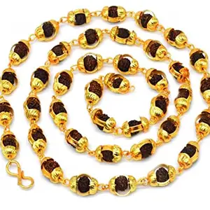 Minprice® Original Rudraksha Beads 5 mukhi Genuine Himalayan Rudraksha Religious Rosary Mala (Gold Cap Ring)