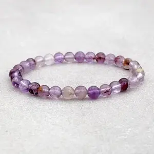 LKBEADS Natural Amethyst Cacoxenite 6mm Round Shape Smooth Cut Beads 8 inch Stretchable Bracelet for Men & Women.|STBR_RR_00527_8.0