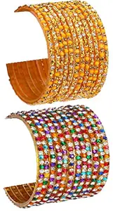 Somil Colorful Glass Bangles/Kada Set Combo Ornamented with Colourful Chips & Beads_Bridal1392