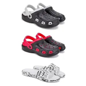 WINGSCRAFT Lightweight Classic Clogs || Sandals with Slider for Men-Combo(3)-3018-3017-3104-10 White