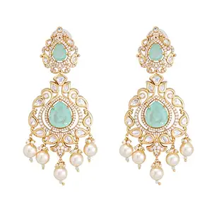 Kushal's Fashion Jewellery Kundan Earring Sea Green Bridesmaid 382912