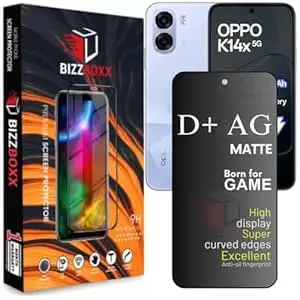 BizzBoxx D+ AG Matte Tempered Glass Screen Guard Protector For OPPO K14x 5G Temper Glass Anti Fingerprint Gaming Special With Camera Cut (For Oppo K 14X - 6.75 Inch)- Pack of 1