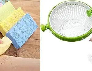 Dastav Soft Body Scrubber Korean Bath Sponge Dead Skin Remover Bathing Massager (Pack of 2) | & | Salad Spinner, Vegetable Washer Fruit Dryer with Collapsible Handle, Spinning Colander