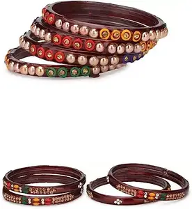 Somil Party Glass Bangle Set Ornamented With Beads For Spaical Look (Pack Of 4 Multi Shining & Attractive TR141_2.6