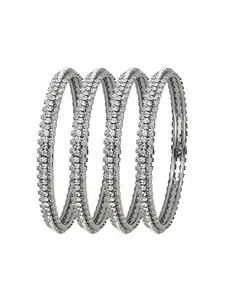 Femmibella Silver Plated Cz Stone 4Pc Bangle For Women and Girls