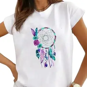 Women's Round Neck White Printed T-Shirt New_WPRNT#050_White_L