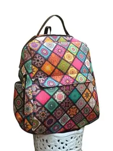 Canvas Printed Classical Basic Travel Bag with Side pocket | For School Water Resistant Bookbag Adjustable Straps Backpack laptop Backpack Small,(Multicolor) (Multicolor-Pink)