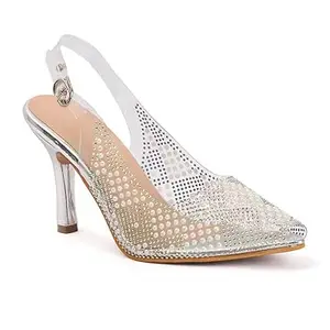 NV Style Women Stylish Heels Sandals with Transparent Embellished Design | Comfortable Block Heel Ladies Footwear | Fashion Women Sandals | Elegant Casual & Ethnic Footwear for Women