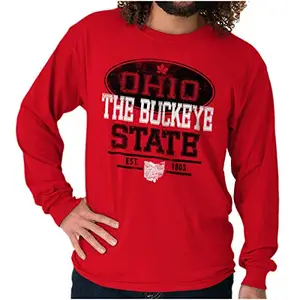 HAMERCOP Ohio OH Buckeye Leaf Logo Souvenir Long Sleeve Tshirt Men Women Red