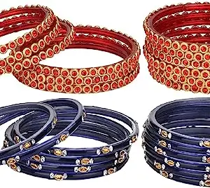 Somil Combo Of Party Colorful Glass Bangle/Kada, Pack Of 24, Blue, Red