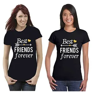 TheYaYaCafe Yaya Cafe Friendship Day Printed Women's Cotton Best Friends Forever Best Friends T-Shirts Combo of 2 - Black - Women 1 M - Women 2 L