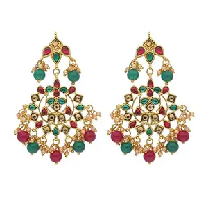I Jewels Valentine Special Traditional Gold Plated Pearl & Kundan Earrings For Women (E2022MGL)