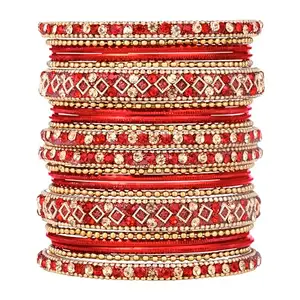 Peora Gold Plated Red Metal Chura Chuda Bangle Set Navratri Gift for Women Girls Wedding Bridal Traditional Ethnic Jewellery (Size - 2.6)