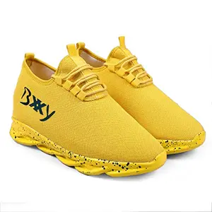 BXXY Men's Mesh Material 3 Inch Hidden Height Increasing Elavetor Yellow Stylish Casual Sports Shoes