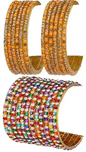 Colorful Glass Bangles/Kada Set Combo Ornamented with Colourful Chips & Beads_Bridal2191 (AkBang2-ATH1.d_bang)
