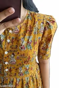 Rayon Printed Kurta for Women, Short Sleeve Flared Dress, Casual Wear