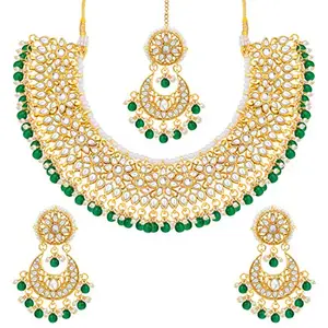Peora Gold Plated Kundan Choker Necklace Earrings with Maang Tikka Jewellery Set for Women