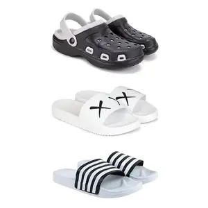 DRACKFOOT Lightweight Classic Clogs || Sandals with Slider for Men-Combo(3)-3018-3029-3026-10 White