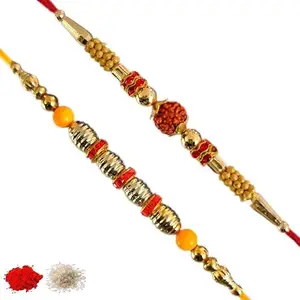 Rakhi set of 2, Rakhiya, Rakhi combo,with roli and chawal packet 621