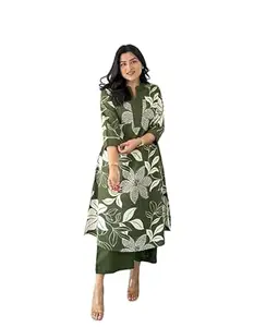 RAJEE TRENDS Women's Cotton Floral Printed Straight Kurti with Pant Set