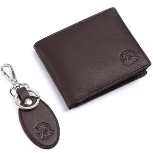 MEHZIN Men Formal Wallet & Key Ring Brown Genuine Leather RFID Wallet (5 Card Slots) Style 138 Wallet & Key Ring Combo Gift Set