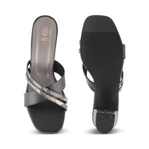 tresmode Stripblock Black Women's Dress Block Heel Sandals Elevate Effortless Chic! || Size (EU-38/UK-5/US-7)