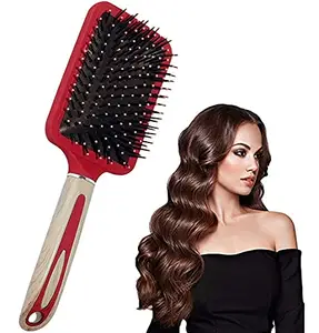 AASA Wooden Handle Paddle Hair Brush for Women/Men Professional Hair Styling Hair Brush (Red)