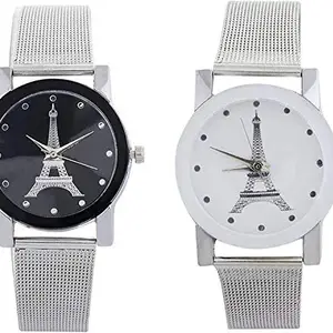 crispy Analogue White Chain Eiffel Tower Watch for Women Pack of 2