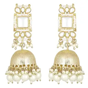Peora Traditional Gold Plated White Kundan Studded Jhumki Earrings Ethnic Stylish Fashion Jewellery Gift for Women & Girls