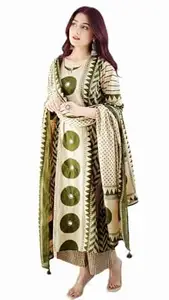 JIKRA JAIPUR Women’s Yellow Ajrakh Printed Cotton Suit Set with Dupatta | Ethnic Wear for Women | Cotton Kurta Pant Dupatta Set for Festive, Casual Use and Cultural Events
