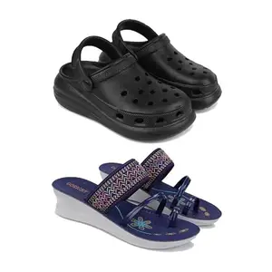 DRACKFOOT-Premium Comfortable Regular Wear Clogs for Women with Stylish Flats Fashion Sandal for Women's & Girls Combo-O23-1947-6 Blue-EURO-37