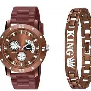 Stylish Watch Av Brown Dial with King Brown Bracelet Men Pu Watch|Style -1828| for Casual wear and Daily wear