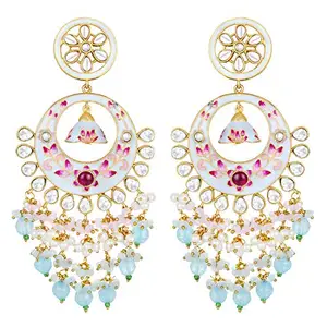 Peora Gold Plated Enamel Handcrafted Pearl Dangle Earrings Indian Traditional Jewellery for Women
