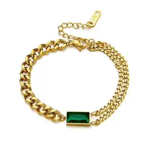 Jewels Galaxy Green Stainless Steel Gold Plated Heart Themed Anti Tarnish Bracelet (MYN-BNG-16149)
