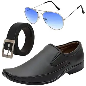 Vitoria Tranding & Fashionable Men Formal Shoes with Free Belt & Unisex Sliver Blue Sunglasses Combo/10