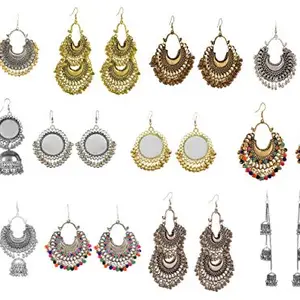 FASHMADE “Where Fashion is Made” FashMade Jhumka Earrings for Women & Girls 12 Combo | Traditional Silver Oxidised Chandbali | German Silver Tribal Muse Collection | Accessories Jewellery | Birthday & Anniversary Gift