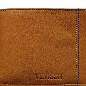 Vevissh Men's Genuine Leather bi fold Wallet Light Brown Slim Light Weight