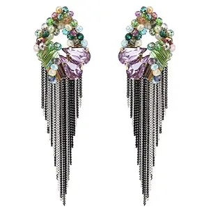 YouBella Jewellery Mesmerizing Multicolor Crystalized Glass Mystique Tassel Drop Handmade earrings for women