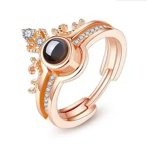 Vembley I Love You Ring 100 Languages Rose Gold Crown Ring for Women & Girls