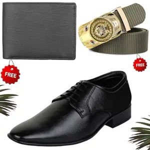 Fashionable Trendy Formal Shoes/Party Shoes/Shoes Combo with Free Wallet & Belt for Men and Boys (BAZAAR4369_VTOR-BLK-301) Multicolor