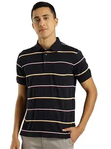 Indian Terrain Mens Striped Blue Polo T-Shirt