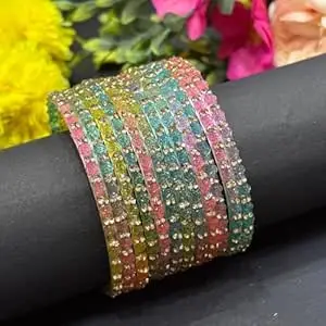 Bangle Women's Traditional designer glass zircon bangles set with rose pattern and golden stone work stylish for occasional wear(Pack of 12 Pcs)