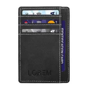 Lorem Black Mini Wallet for ID, Credit-Debit Card Holder & Currency with White Stitiching Outline for Men & Women WL621