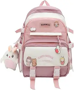 ADSON kawaii Girls Travel School Bag|Backpack Of Large Capacity Aesthetic Stylish Girls Korean Laptop Bag Rucksack for School |College Bags Cute Bookbag for Teens Water Resistance (Peach)