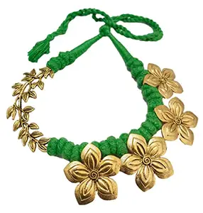 athizay Gold Flower Necklace Intertwined in Green Thread Offbeat Women Jewelry Handcrafted choker & Bib