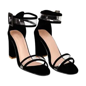 GLO GLAMP Black Color Chunky Heel Ladies Sandals (Size_36)