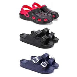 WINGSCRAFT-Lightweight Classic Clogs || Sandals with Slider Adjustable Back Strap for Men-Combo(3)-3017-3115-3116-8 Blue